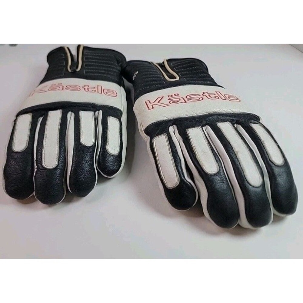 Vintage Kästle Leather Ski Gloves Mens L Black White Genuine Cowhide Taiwan